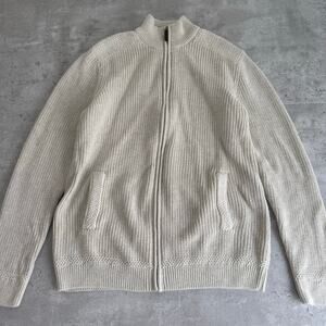 Tasso Elba men’s knit sweater full zip beige oatmeal color size M 100% cotton